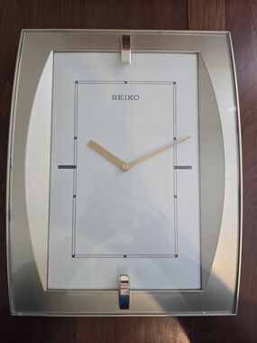 Seiko Gold Hands Silver Frame Rectangular Wall Clock, 10" x 13"